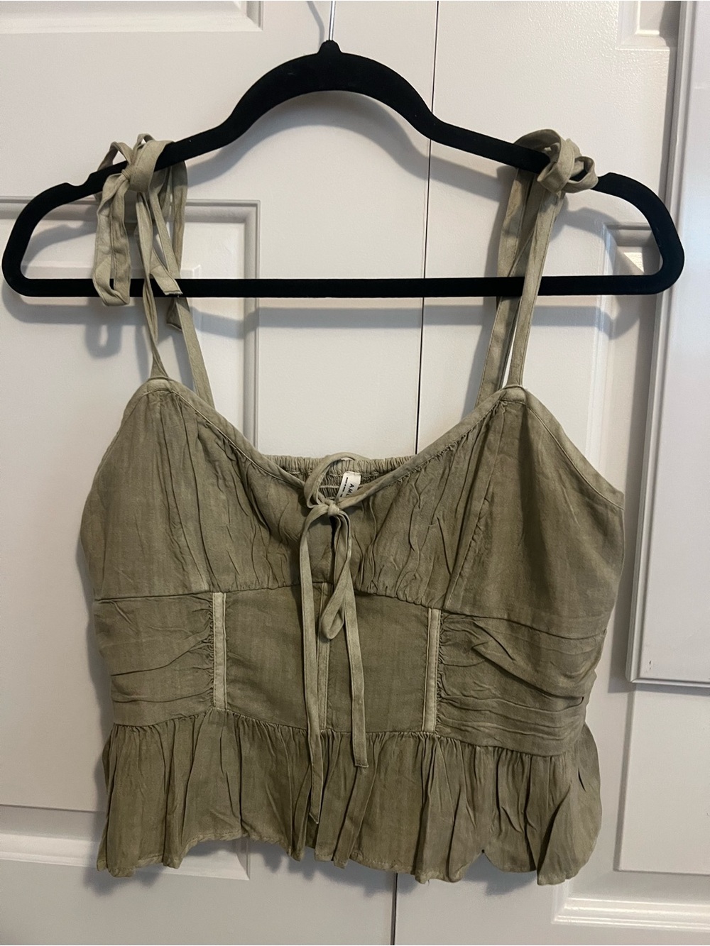 Green American Eagle Cropped Peplum Tie Shoulder Tank Top Size Small